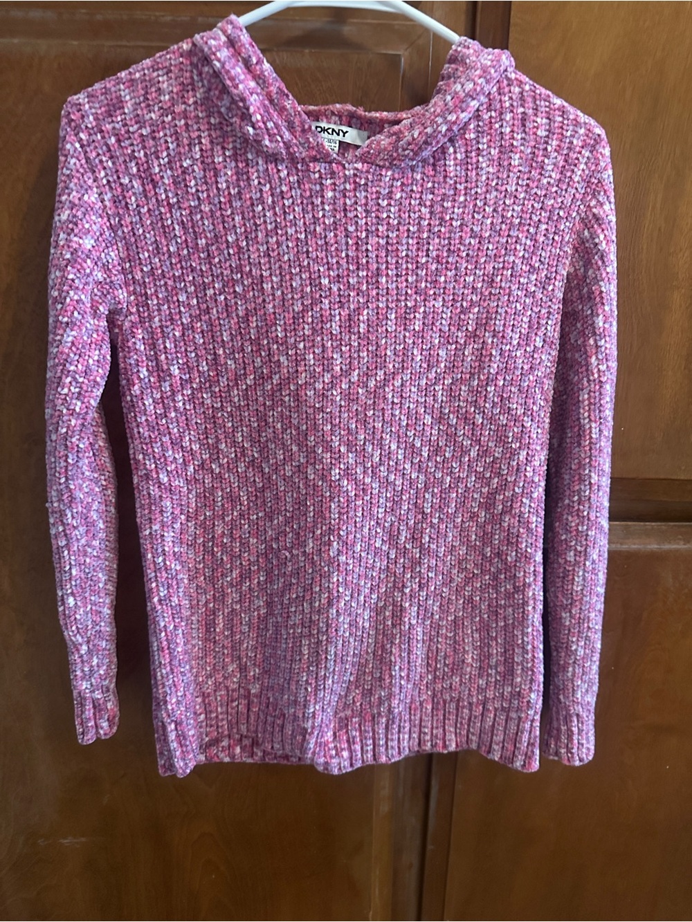 DKNY Pink Cozy Marled Cowl Neck Hoodie Sweater Size Large